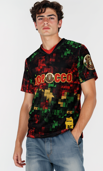 Morocco Pixel Art Lion Football Jersey by Before BC