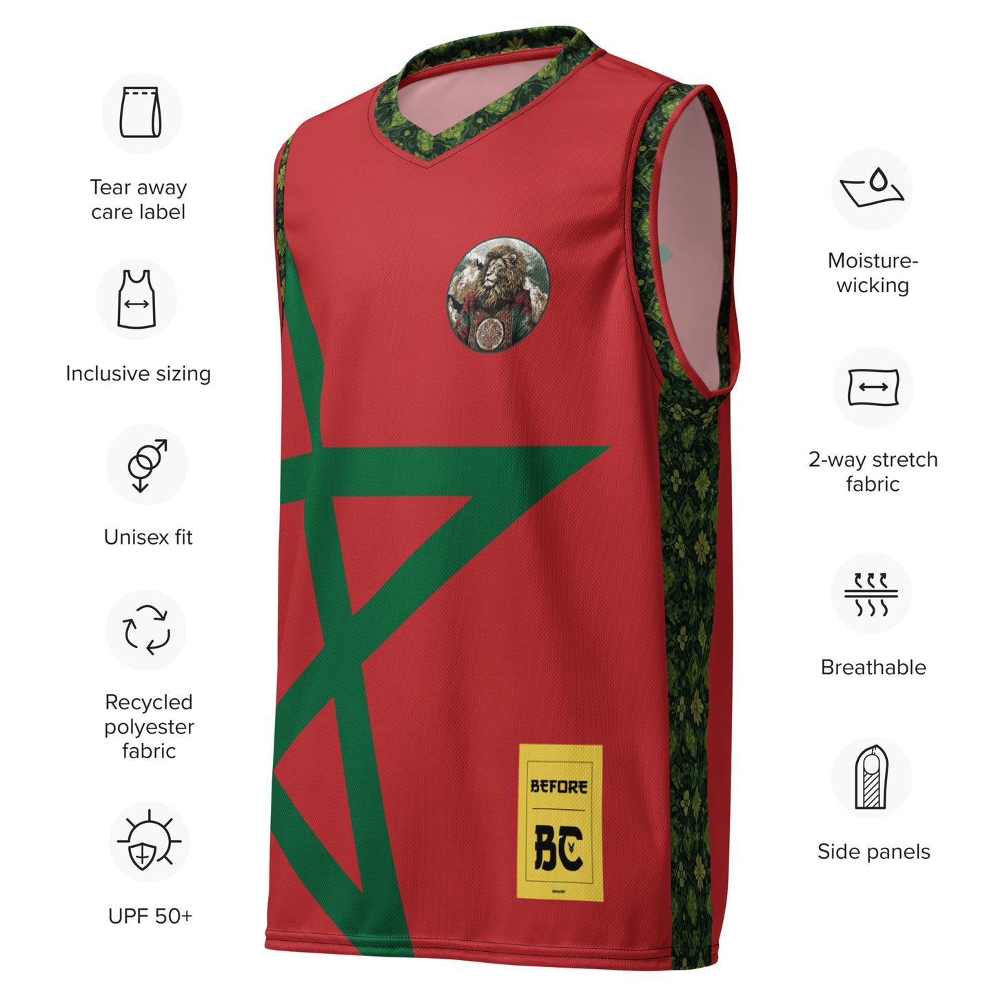 Morocco Atlas Lion Basketball Jersey with Moroccan Flag Design