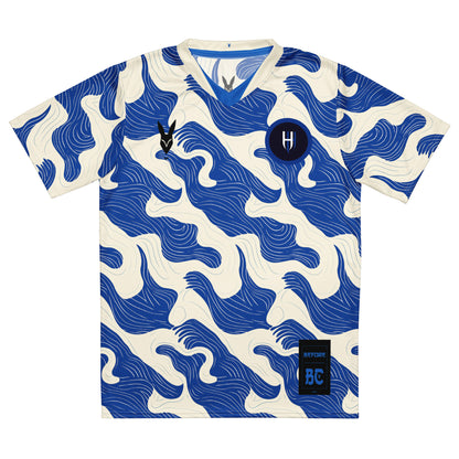 Wave-Inspired Blue & White Football Jersey - Perfect for Fans of Saudi Sports Culture