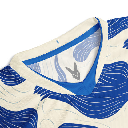 Wave-Inspired Blue & White Football Jersey - Perfect for Fans of Saudi Sports Culture