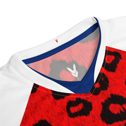 Fierce Red Leopard Print Football Jersey – Bold Royalty Meets Streetwear